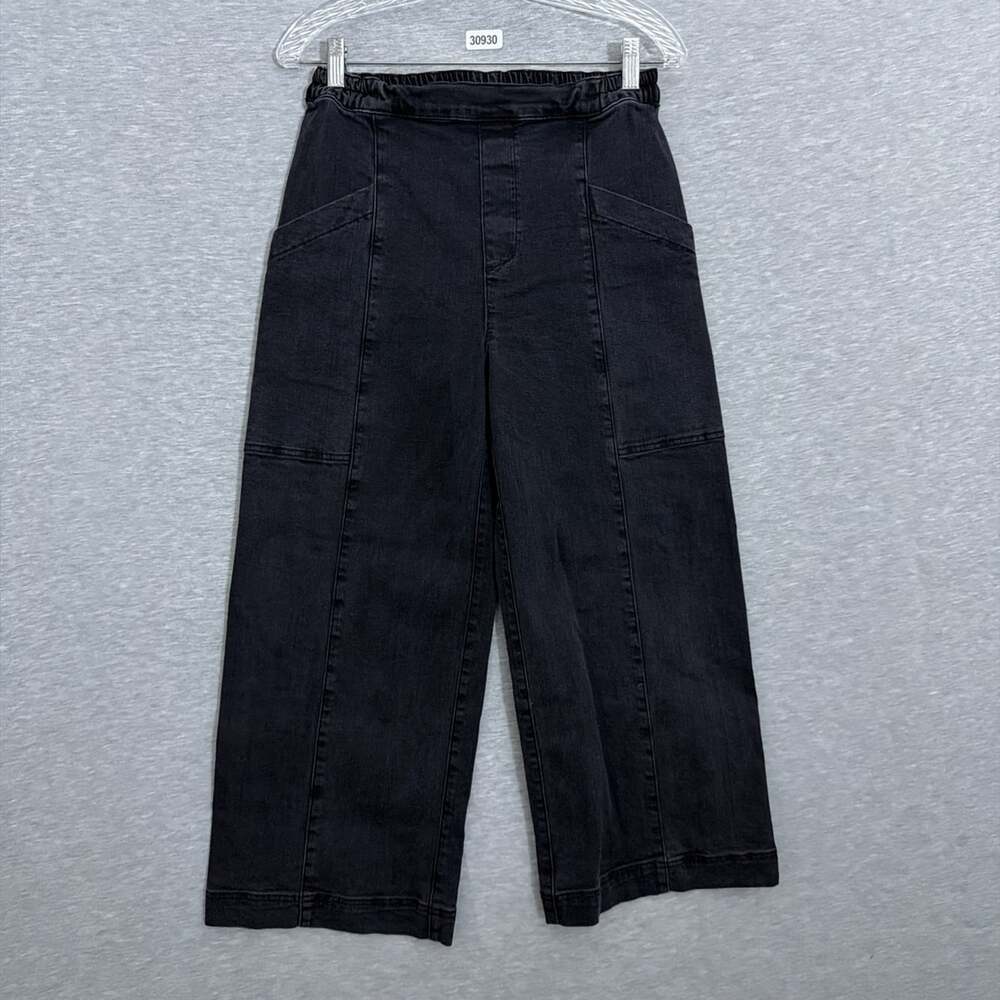 Lisa Bayne Women's Medium Petite Black Denim Utility Wide Leg High Rise Pants